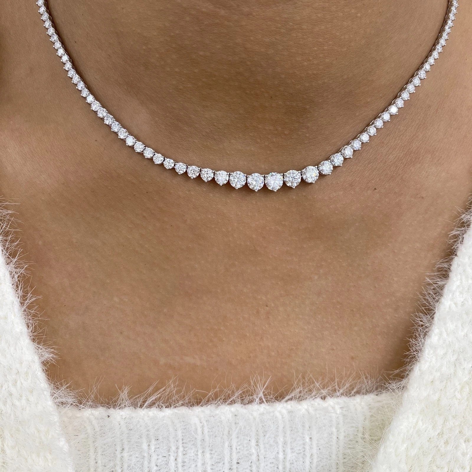 9Ct Round Cut Lab Created Diamond Women’s Tennis Necklace 14K White Gold Plated