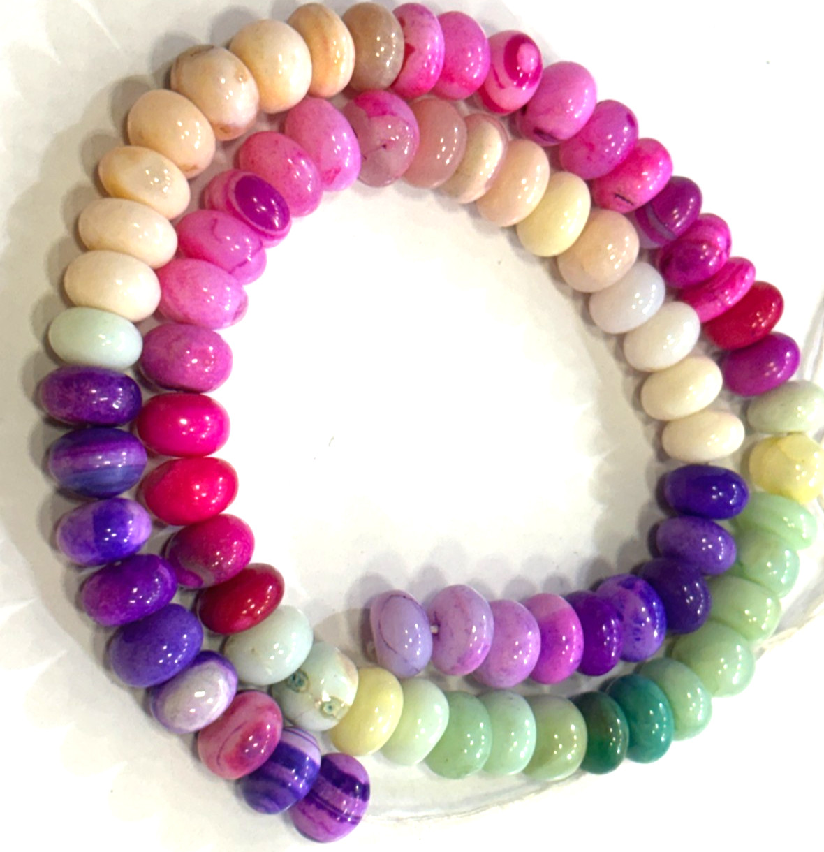 MULTI OPAL BEADS ROUNDELLE 8-9MM SMOOTH GEMSTONE 16 INCH NECKLACE