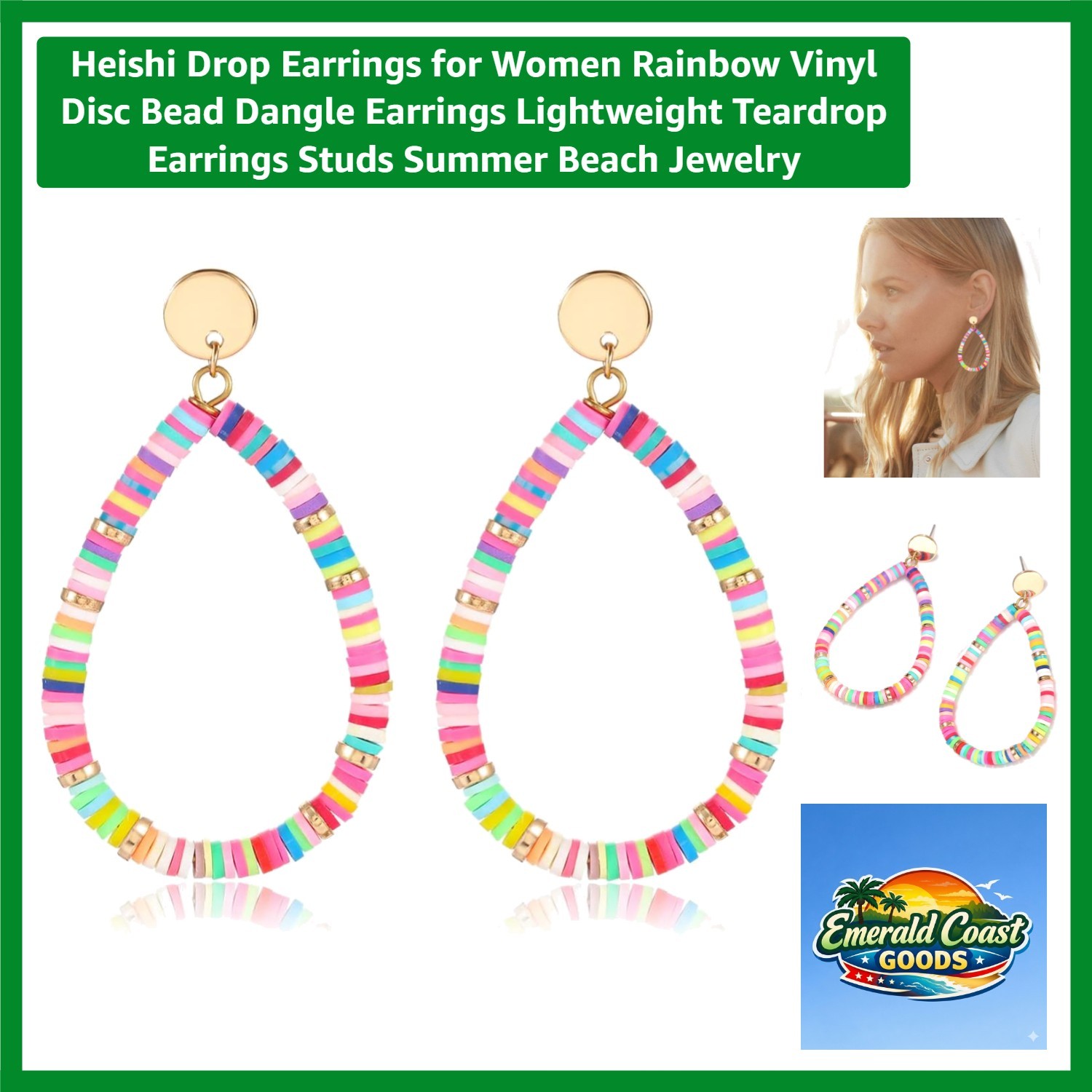 Stylish Heishi Drop Earrings – Colorful Teardrop Dangles for Every Occasion