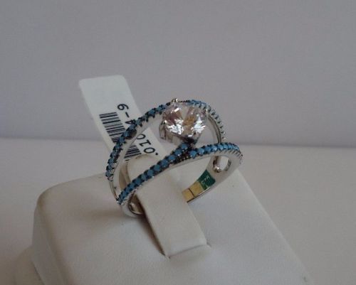 WEDDING RING 925 STERLING SILVER W/ LAB DIAMOND / TURQUOISE / SZ 5,6,7,8,9