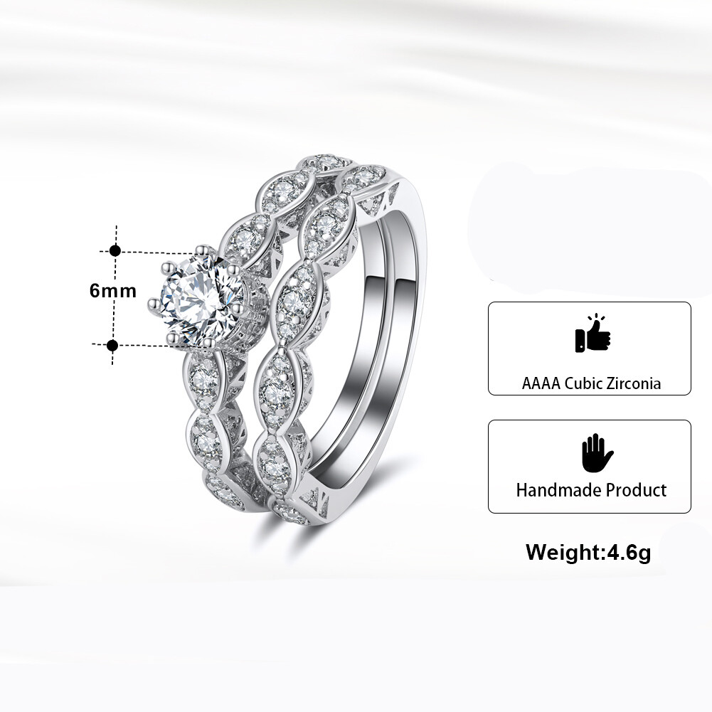 Nickie Wedding Ring Set Engagement Ring Matching Band CZ Womens Ginger Lyne C…