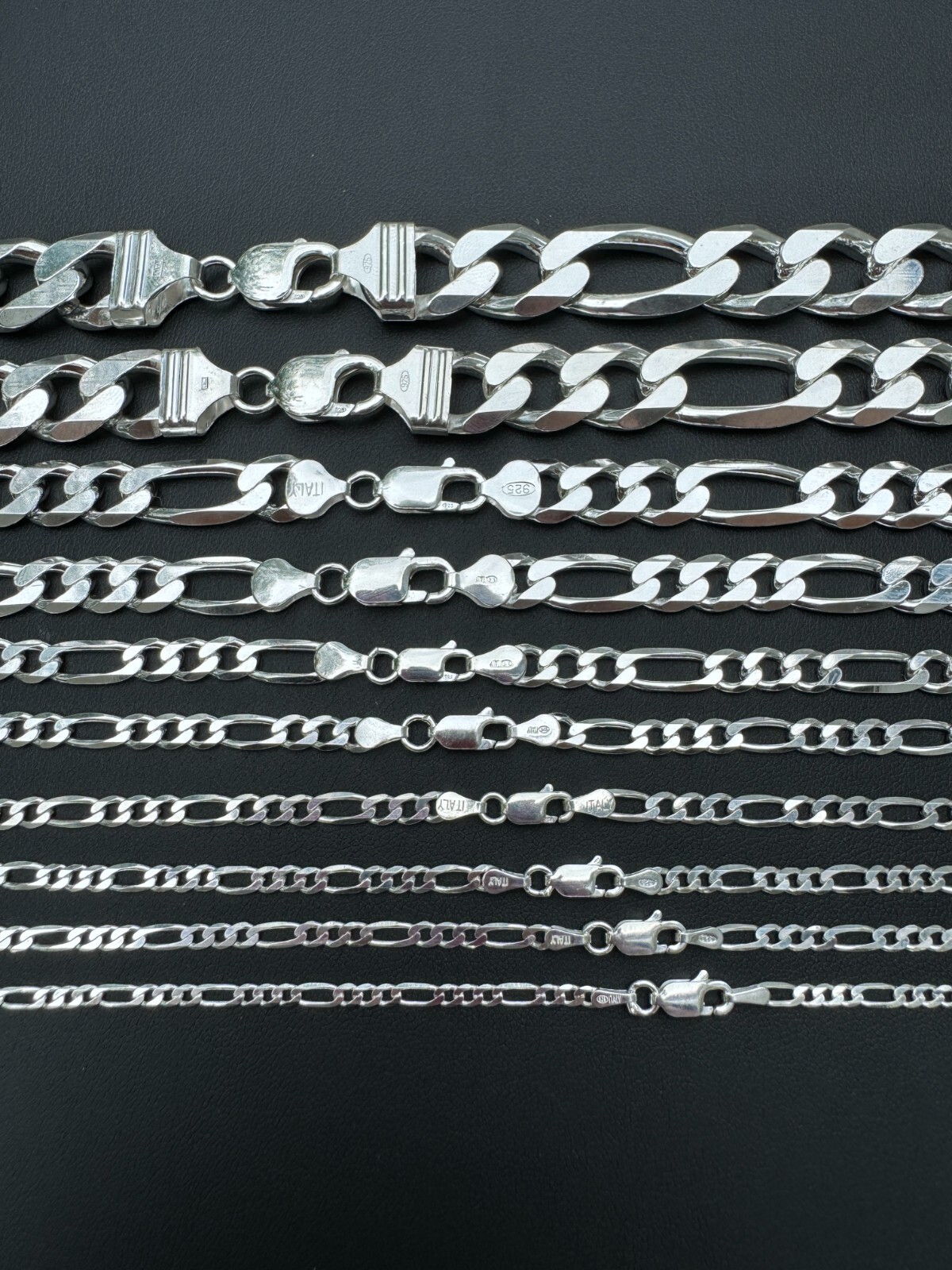 Cadena o Pulsera Figaro de Plata Esterlina 925 Sólida 2.5-15mm Hecha en Italia