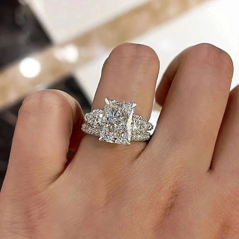 4.90Ct Radiant-Cut Lab Grown Diamond Solitaire Wedding Ring Set 14k White Gold