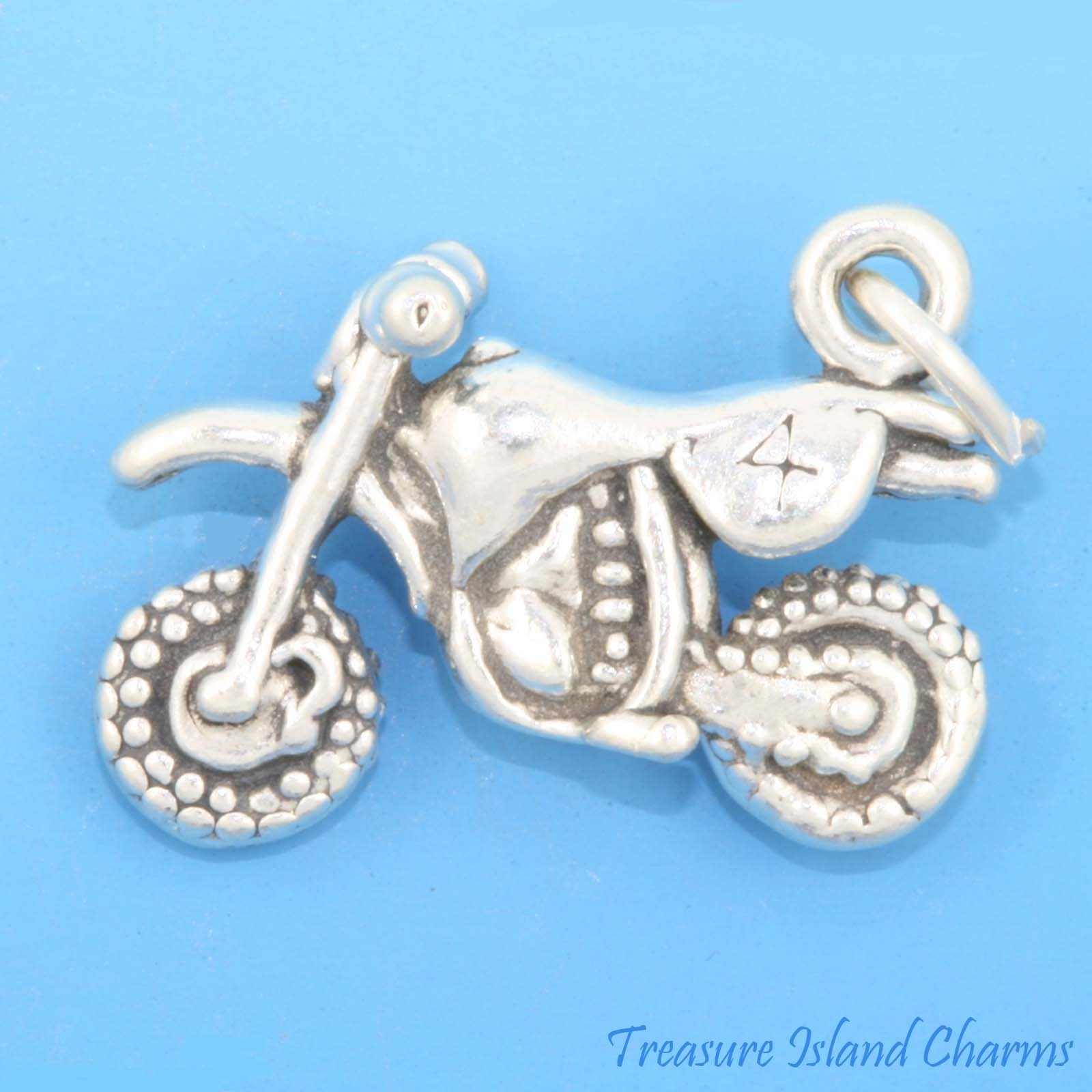 Motorcycle Motocross Dirt Bike 3D 925 Solid Sterling Silver Charm Pendant