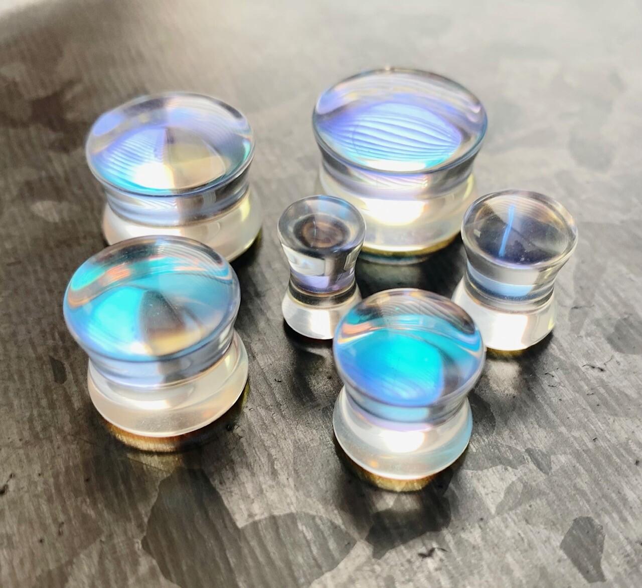PAIR Iridescent Glass Double Flare Plugs Gauges Body Jewelry