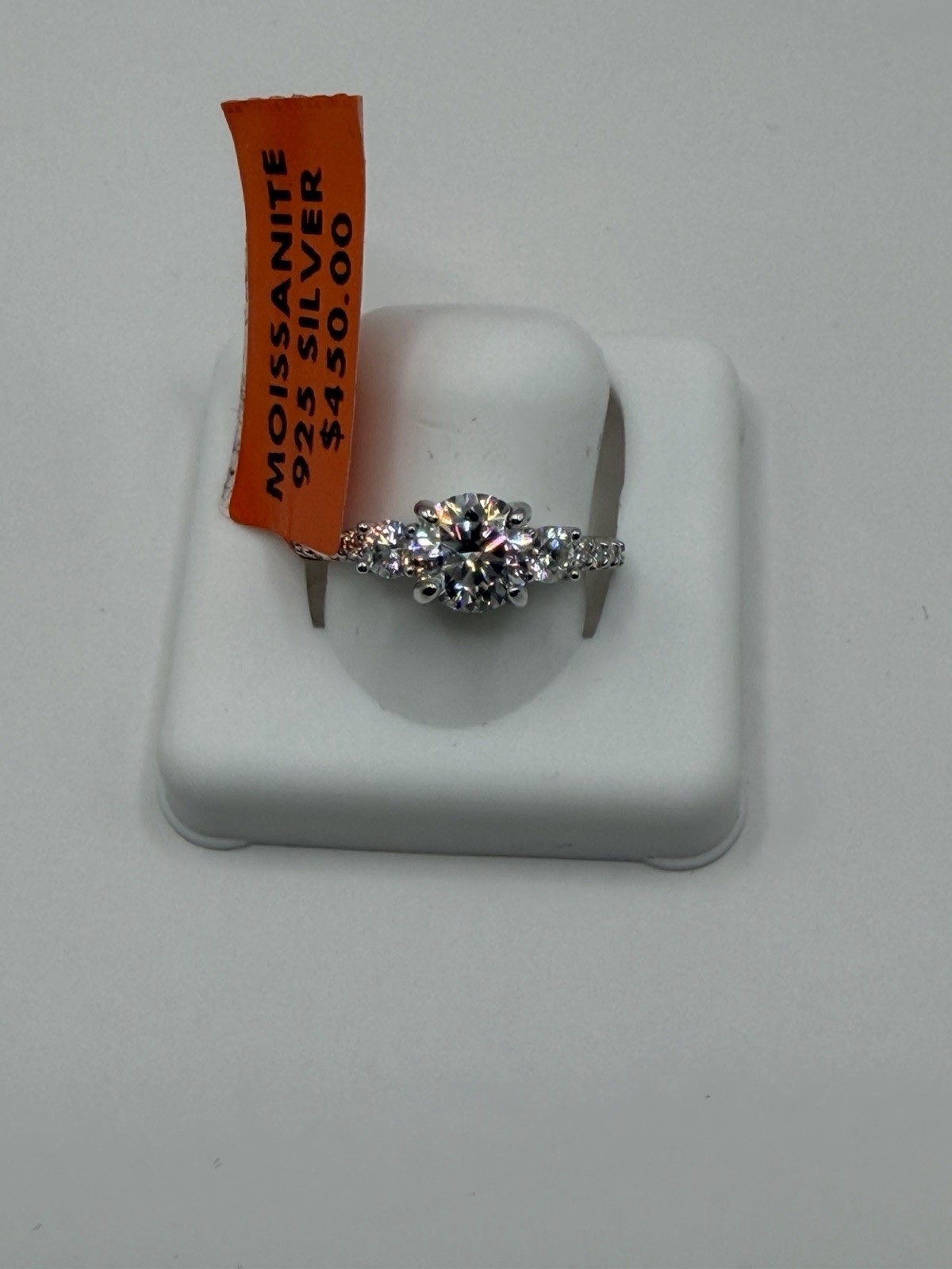 Stamped 925 Sterling Silver Moissanite Round Prong Band Ring Size 6