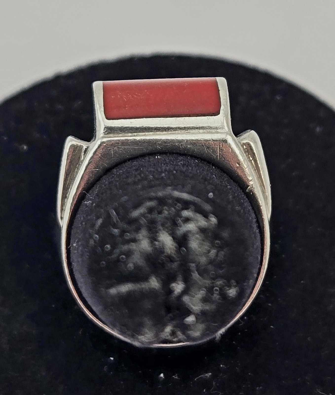 Vintage Sterling Silver Red Gemstone Ring Rectangular Cabochon Size 7 – 6.6g