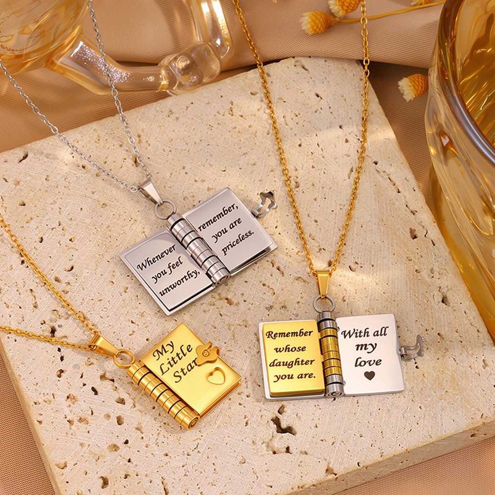 My Little Star Book Pendant Necklace for Daughter Open Pages Engraved Letter US