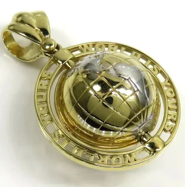 Without Stone Charm World Map Men’s Pendant 14K Two-Tone Gold Plated Silver