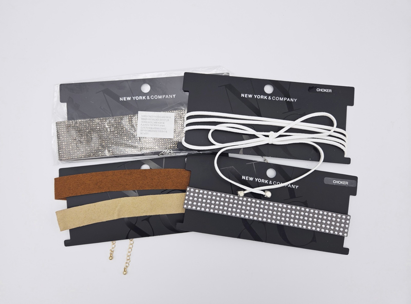 New York and Company Choker Set of 4 (White, Brown, Tan, Silver)