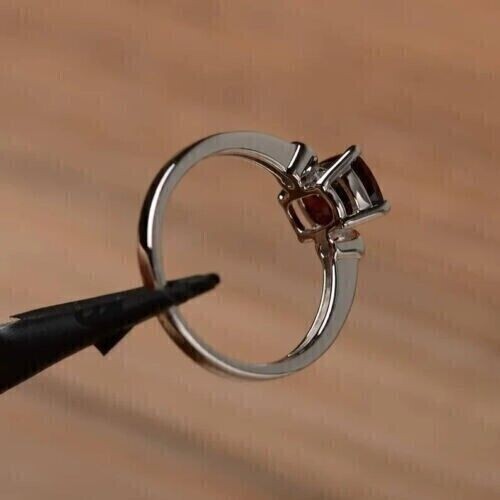 14K White Gold Plated 2.20Ct Cushion Cut Lab Created Red Garnet Engagement Ring