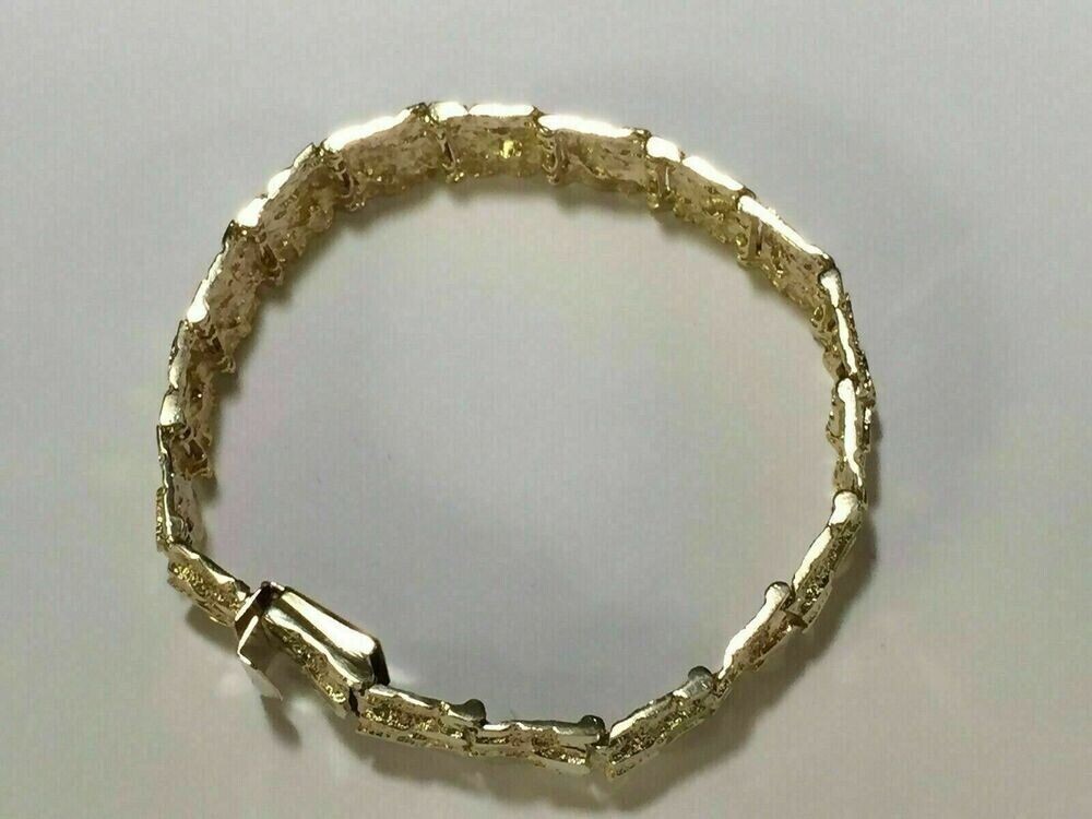 14k Yellow Gold Finish Handmade Adorable Men’s Nugget Bracelet 17 mm 8.5″ Inch