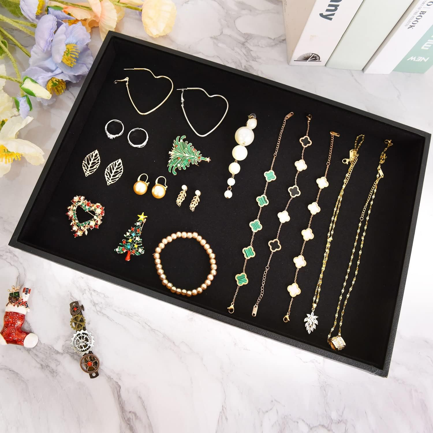 Velvet Jewelry Tray for Drawers Black Jewelrys Display Tray Stackable Jewelry Or