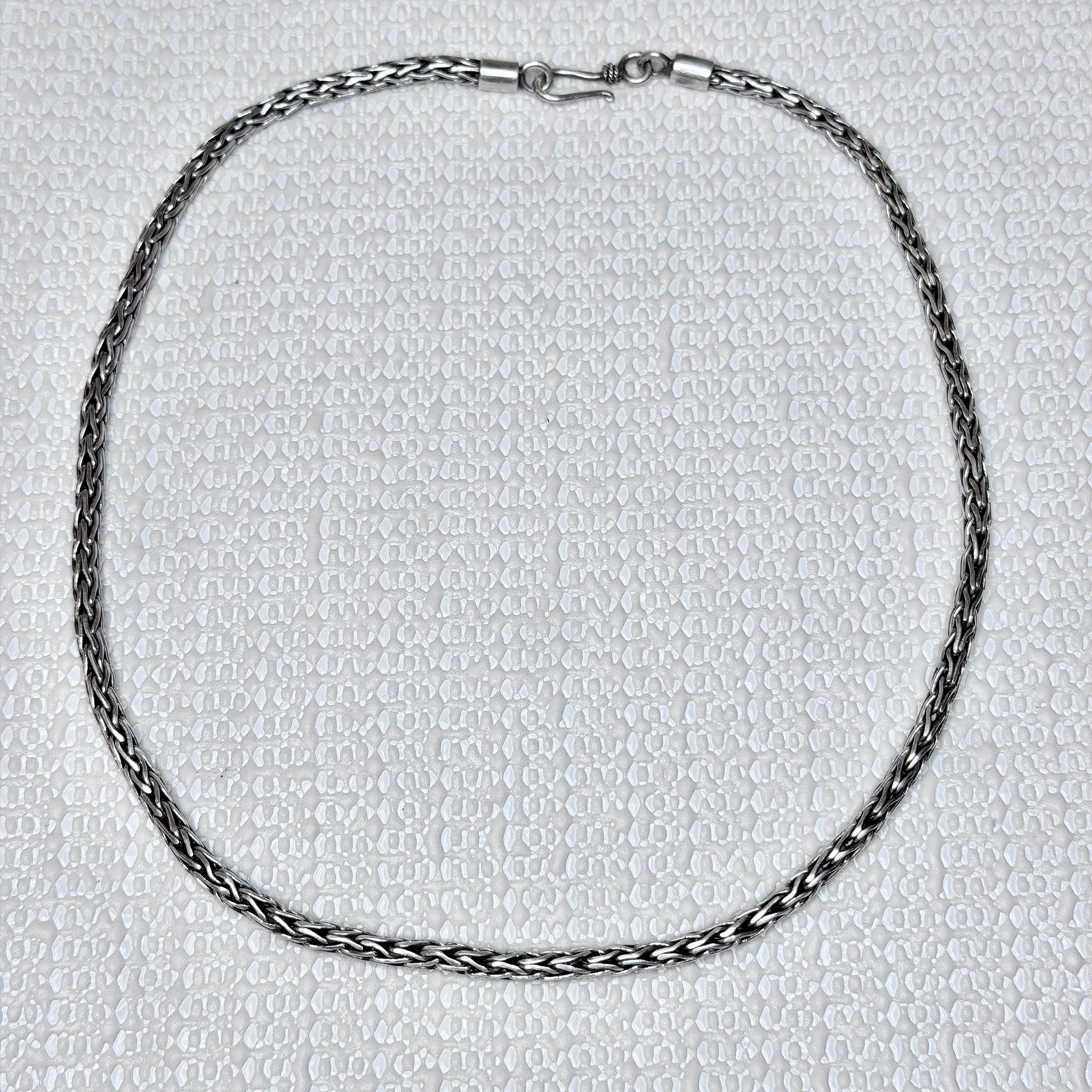 Sterling Silver Foxtail Chain Necklace 16”Hook Clasp Stamped 925 30g