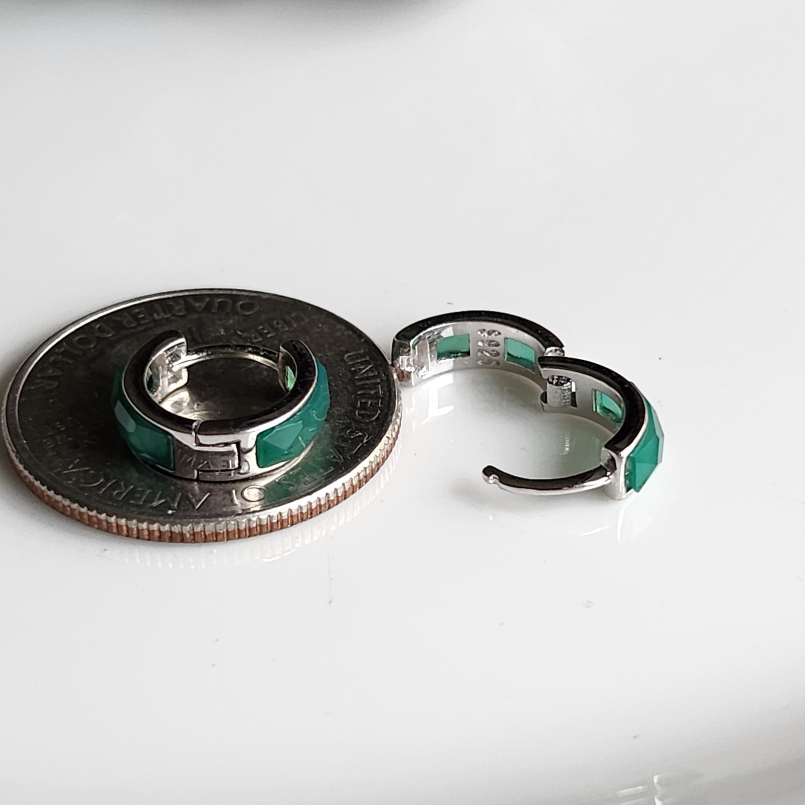 925 Sterling Silver Green Agate Double Side 12.5mm SMALL Huggie Earrings
