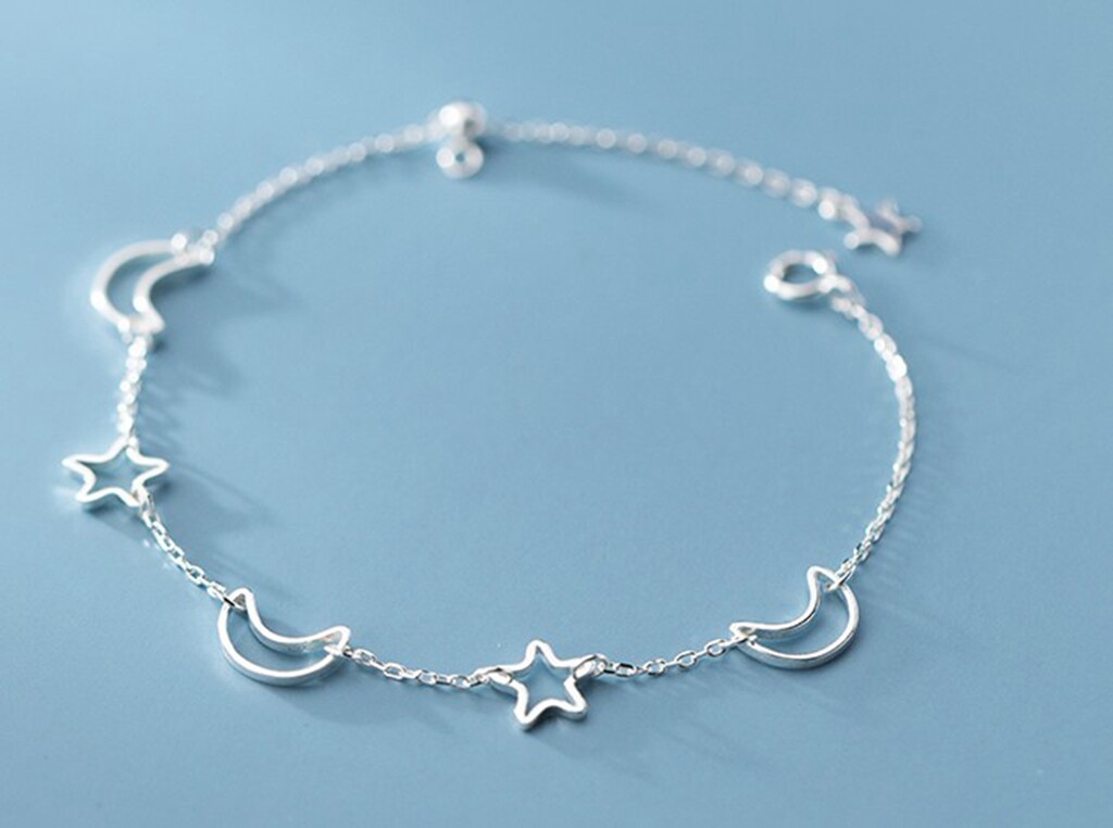 Fashion Women 925 Sterling Silver Hollow Moon Star Chain Hand Bracelet 6-7.5″