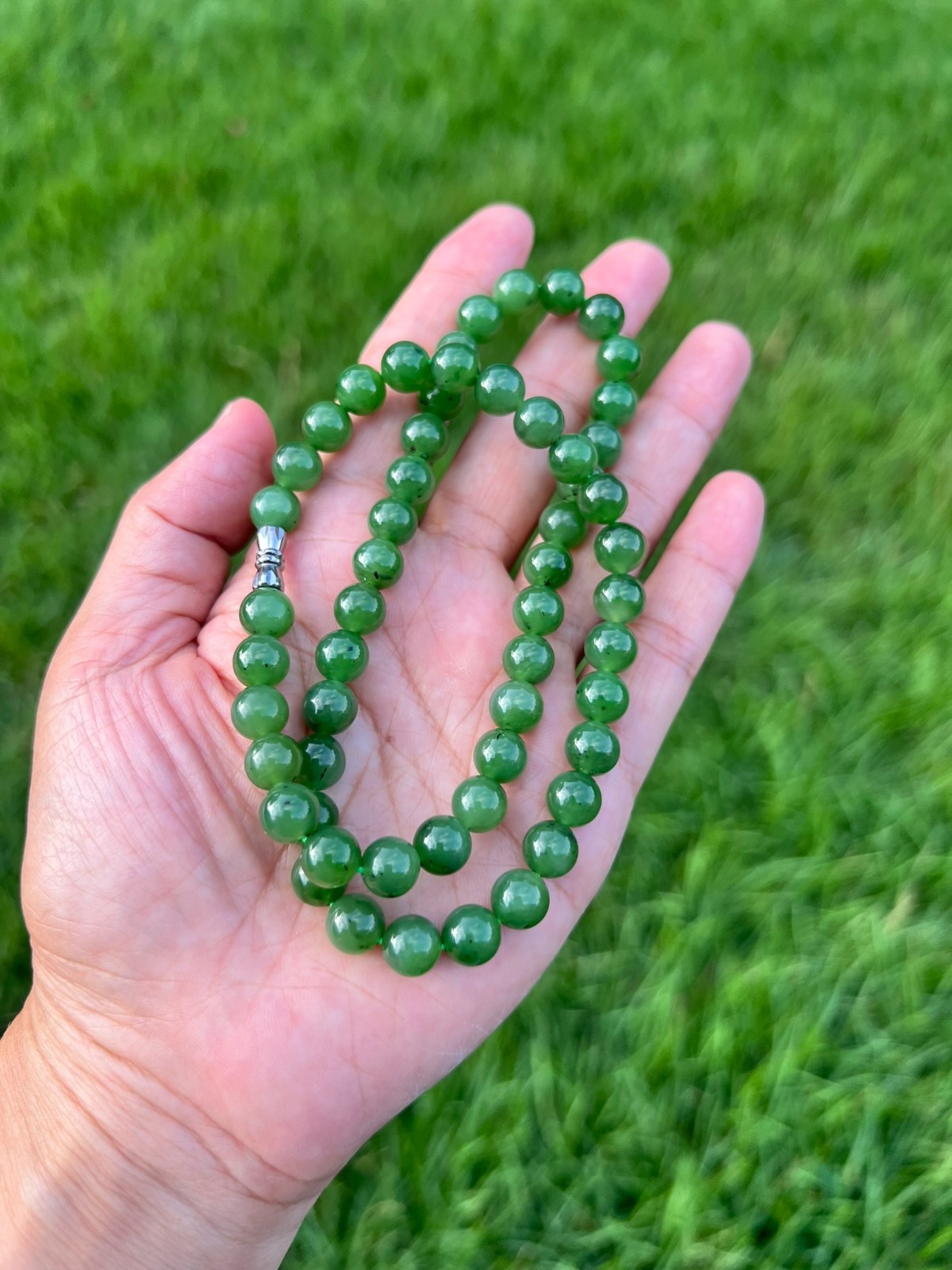 Rich Green 17″ Genuine Nephrite Jade 8mm Bead Necklace H141 3