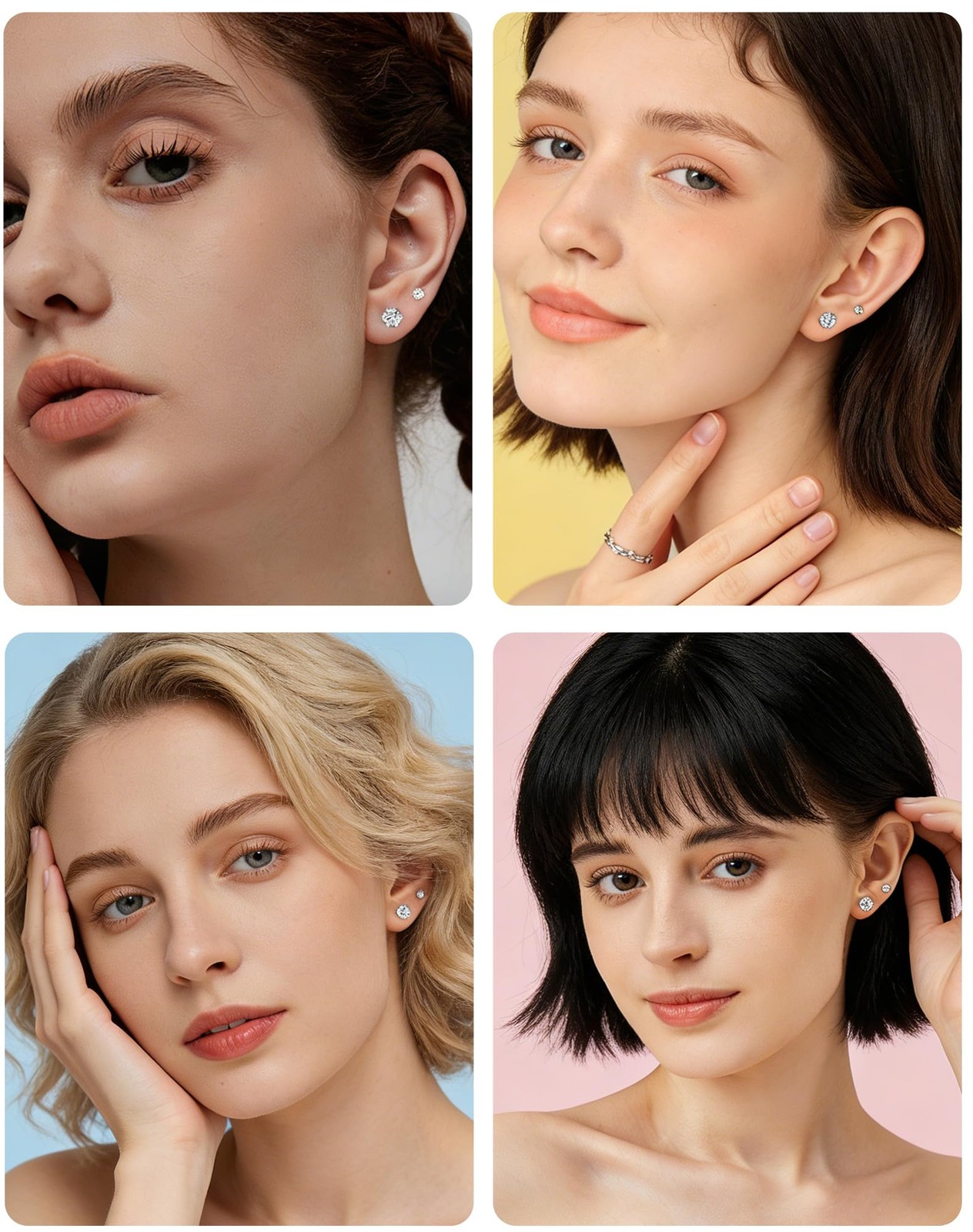 6 Pairs Stud Earrings Set, 3mm, 4mm, 5mm, 6mm, 7mm, 8mm, Silver – 6