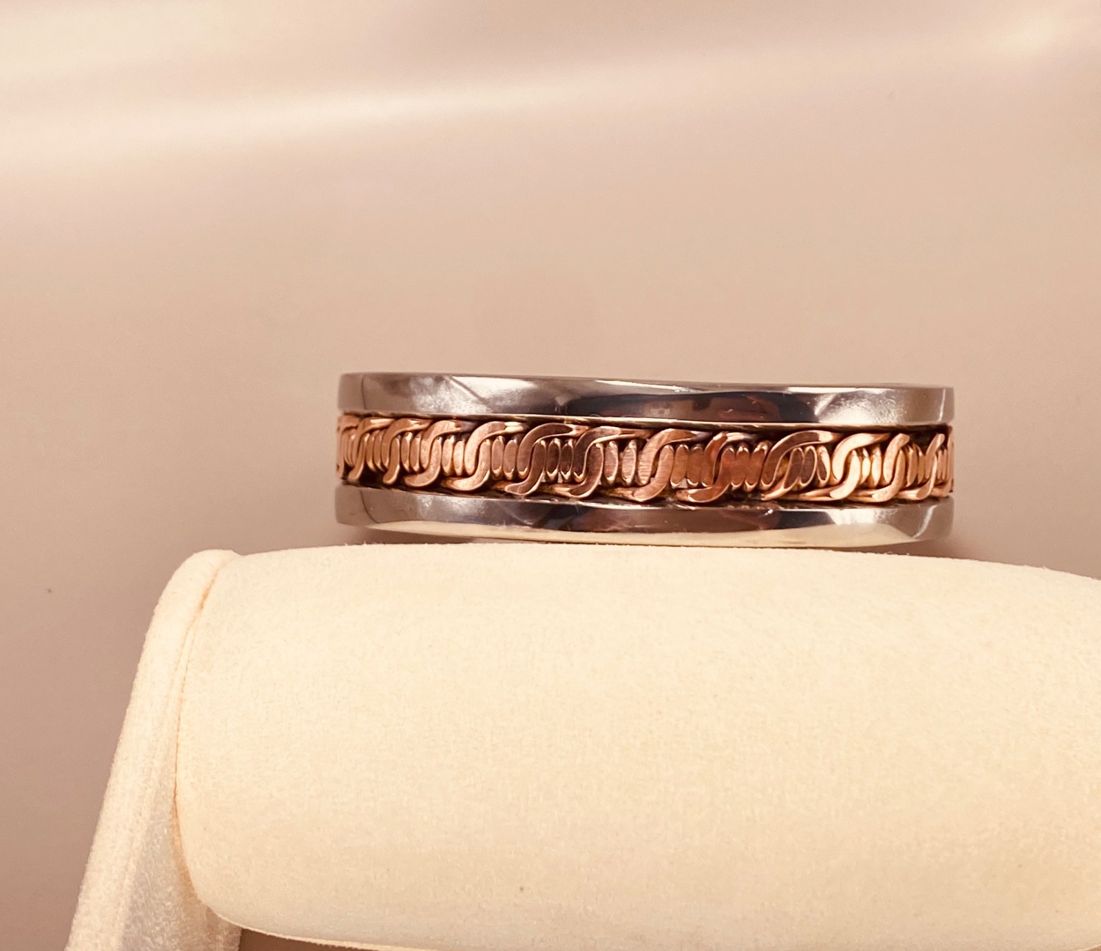Mens Artisan Handcrafted Pure Stainless Steel & Pure Copper Cuff Made in the USA