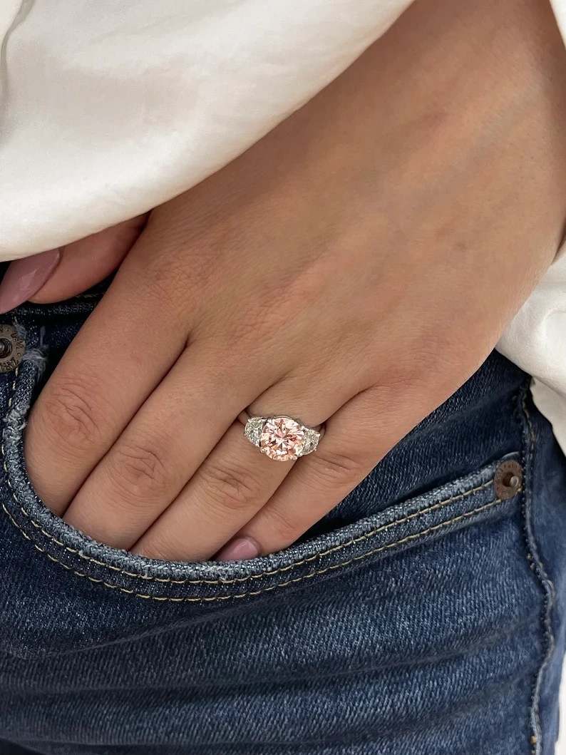 IGI Lab Created Diamond Ring 18k White Gold Fancy Vivid Pink 5.00 Ct Round Cut