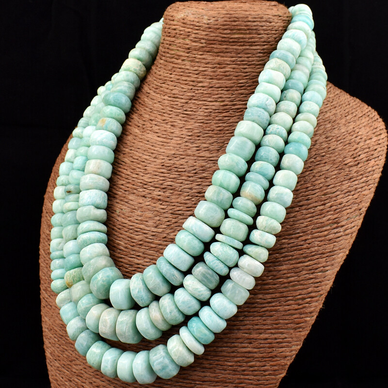 1625.00 Cts Natural 3 Strand Amazonite Round Shape Beads Necklace NK 19E173