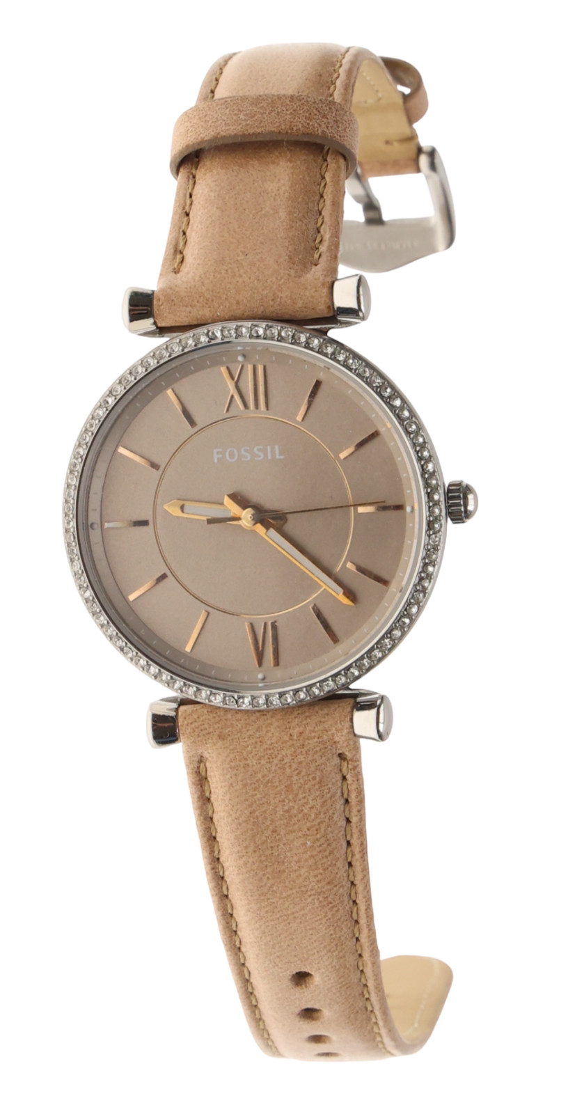 Fossil Carlie Women’s Silver & Beige Leather Strap Watch ES4343 34 mm F1293