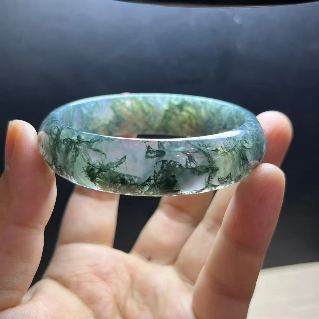61mm Natural Clear Aquatic Agate Crystal Quartz Gemstone Bangle
