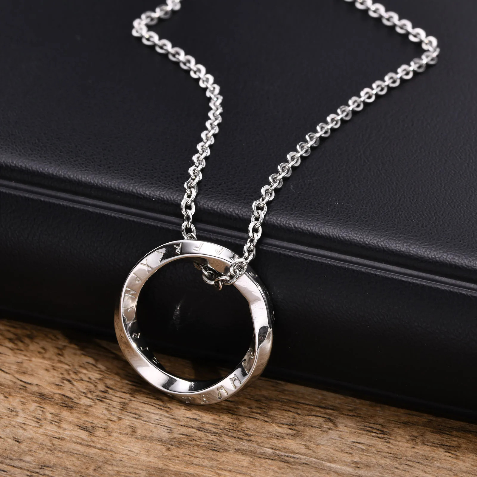 Vnox New Trendy Norse Viking Necklaces for Men, Stainless Steel Mobius Round