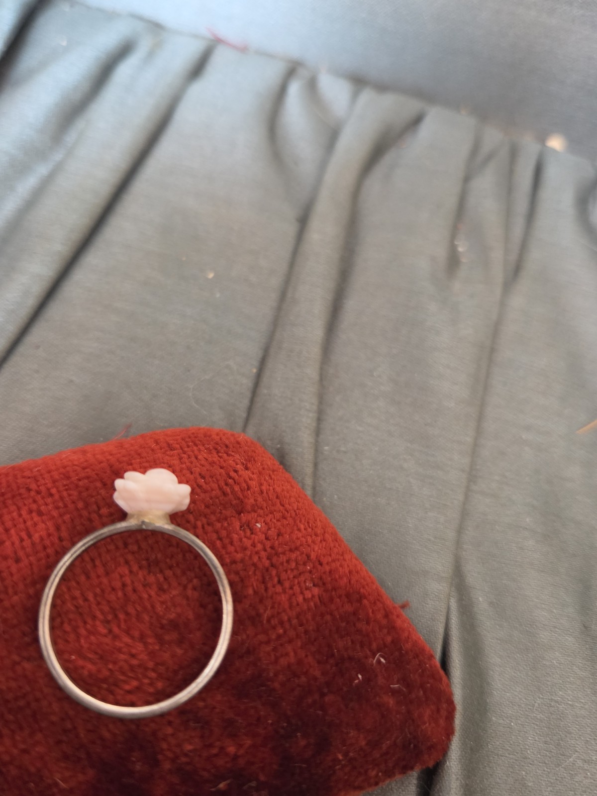 Carved Pearl Rose Sterling Silver Ring Size 7.5