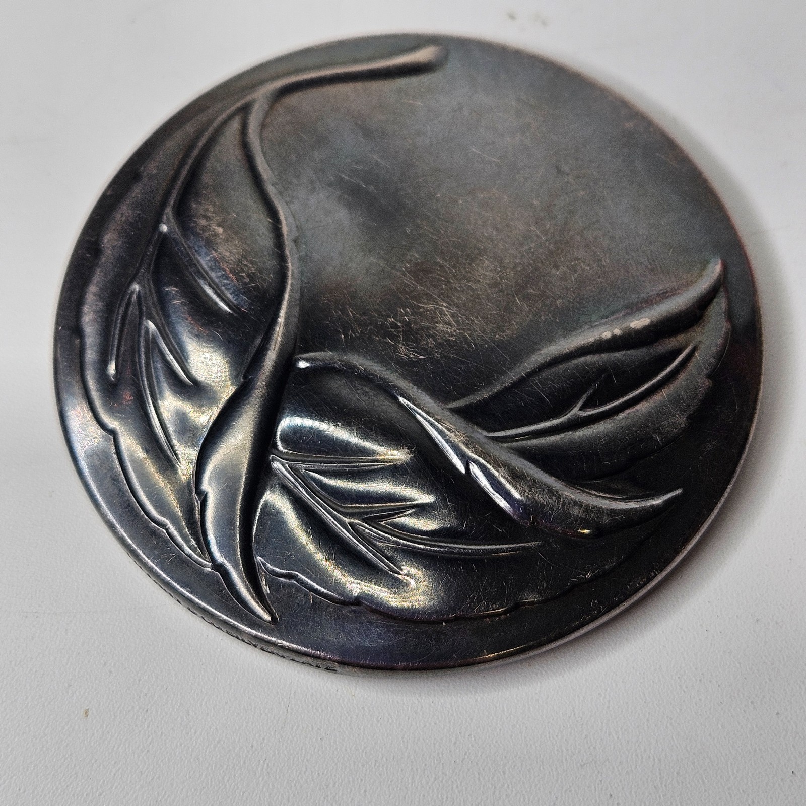 Tiffany & Co. Leaf Compact Mirror Silver Plate w/ Pouch Vintage Makeup Mirror