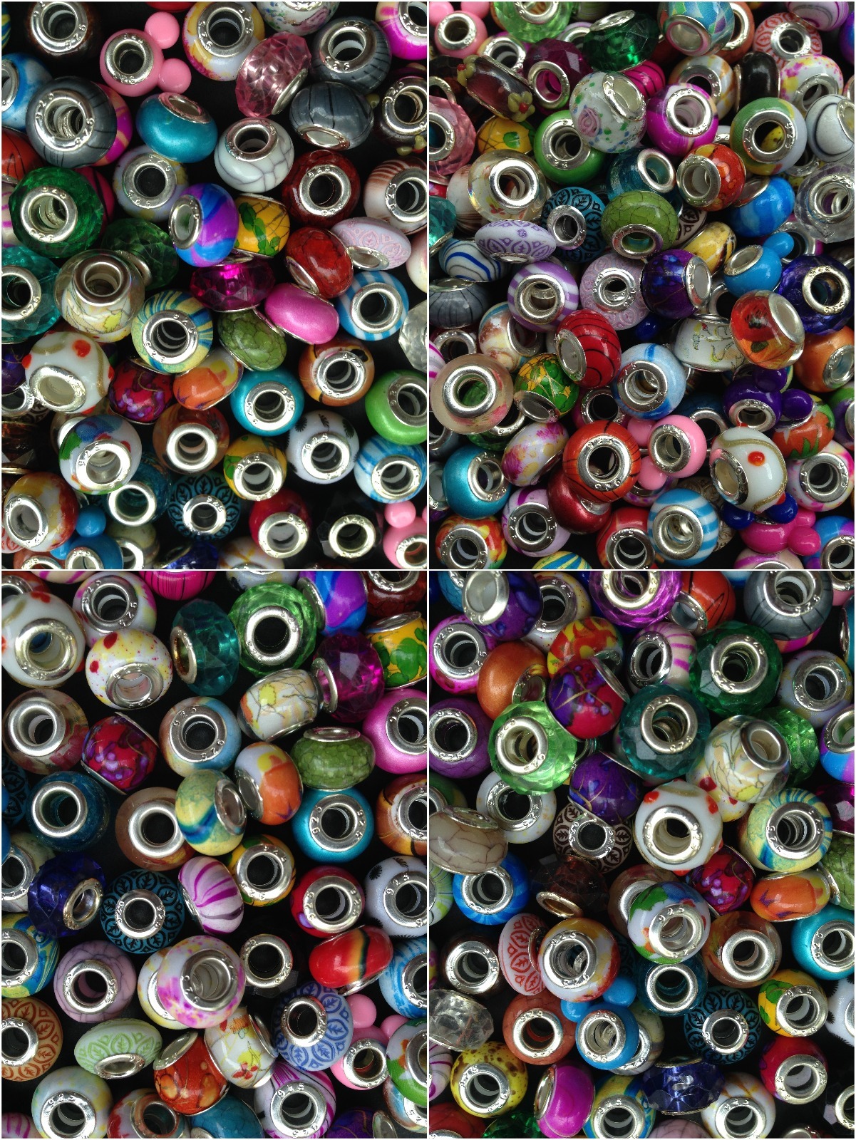 30pcs Mixed Colorful European Bracelet Charms Beads Glass Sliders Spacers Silver