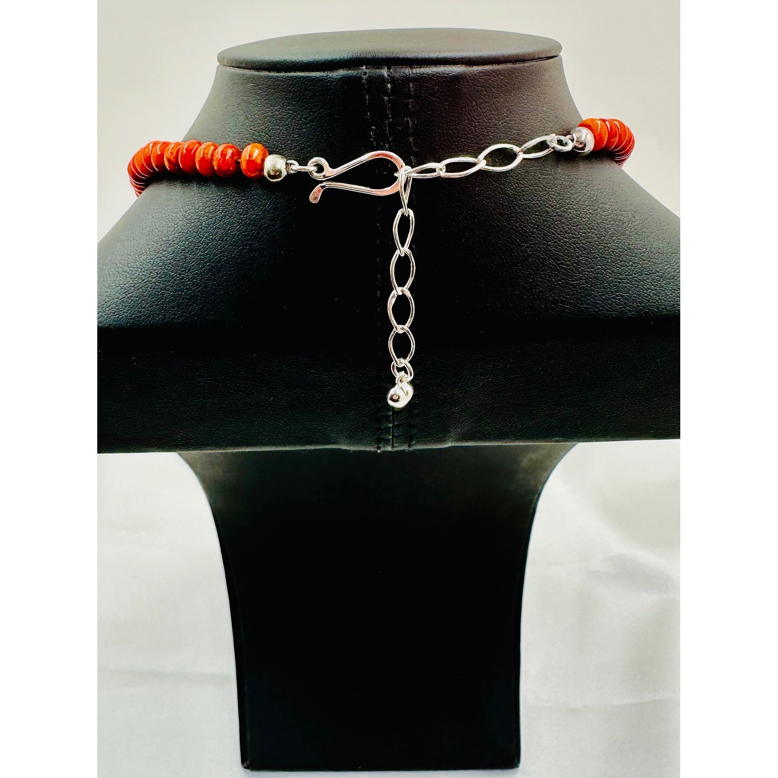 Sterling Silver Multi Stone Inlay Teardrop Pendant Red Beaded Necklace 18.5in