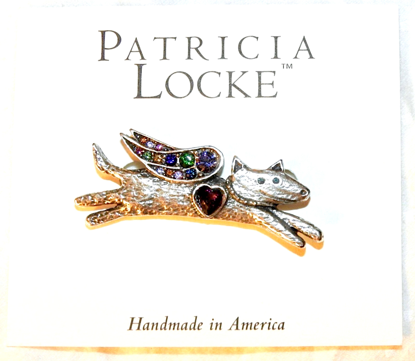 Patricia Locke Pin Dog with Wings Crossing the Rainbow Bridge Signed