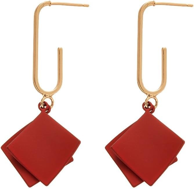Minimalist Red Rhombic Drop Earrings – Lightweight & Stylish for Every Occasion