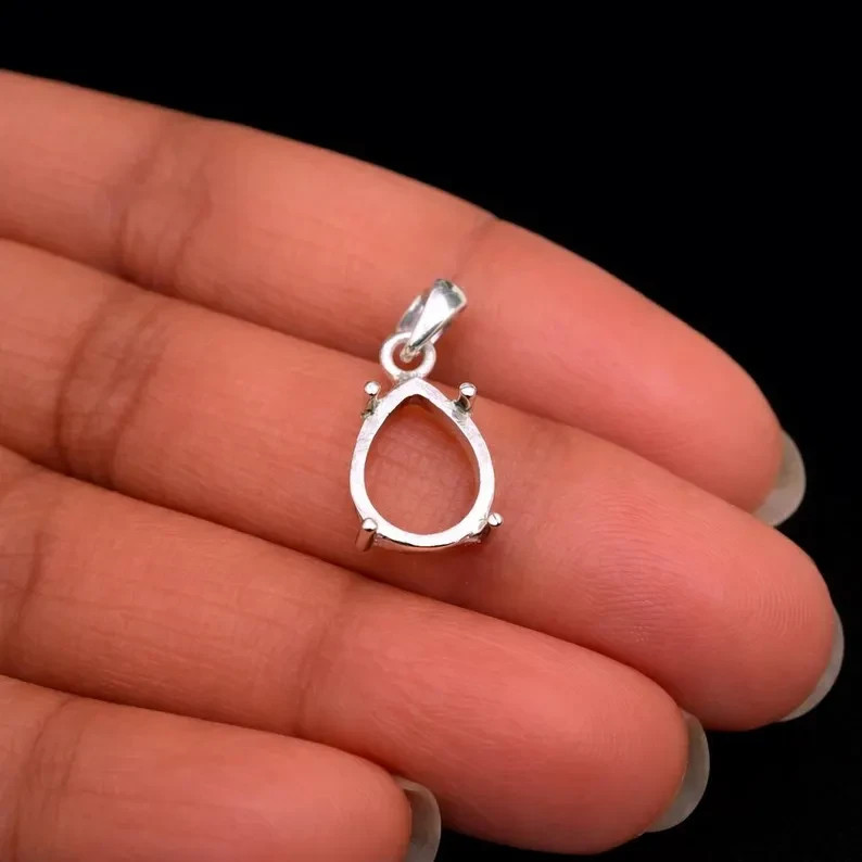 925 Sterling Silver 9x11mm Pear Semi Mount Pendant Setting Handmade Jewelry
