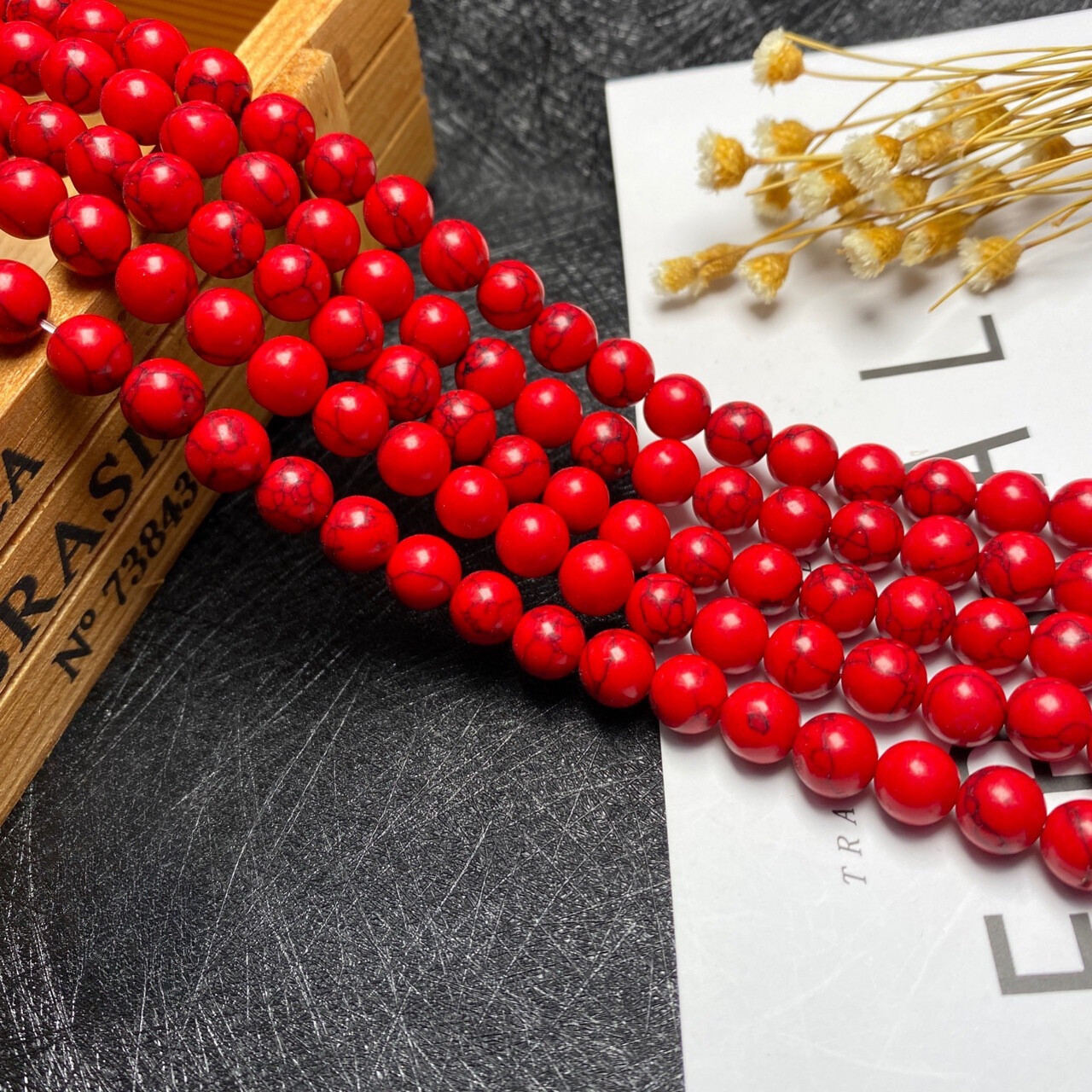 Wholesale 10 Strands 8mm Red Turquoise Stone Round Spacer Loose Beads
