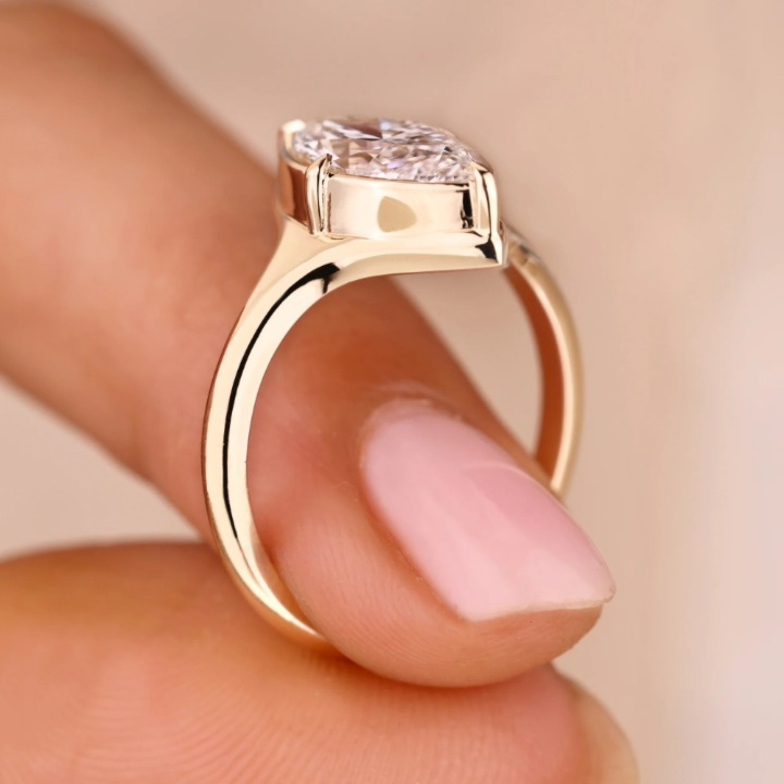 1.50 CT Marquise Cut Lab Grown Diamond Ring With Compass Prong Setting- 14k Gold