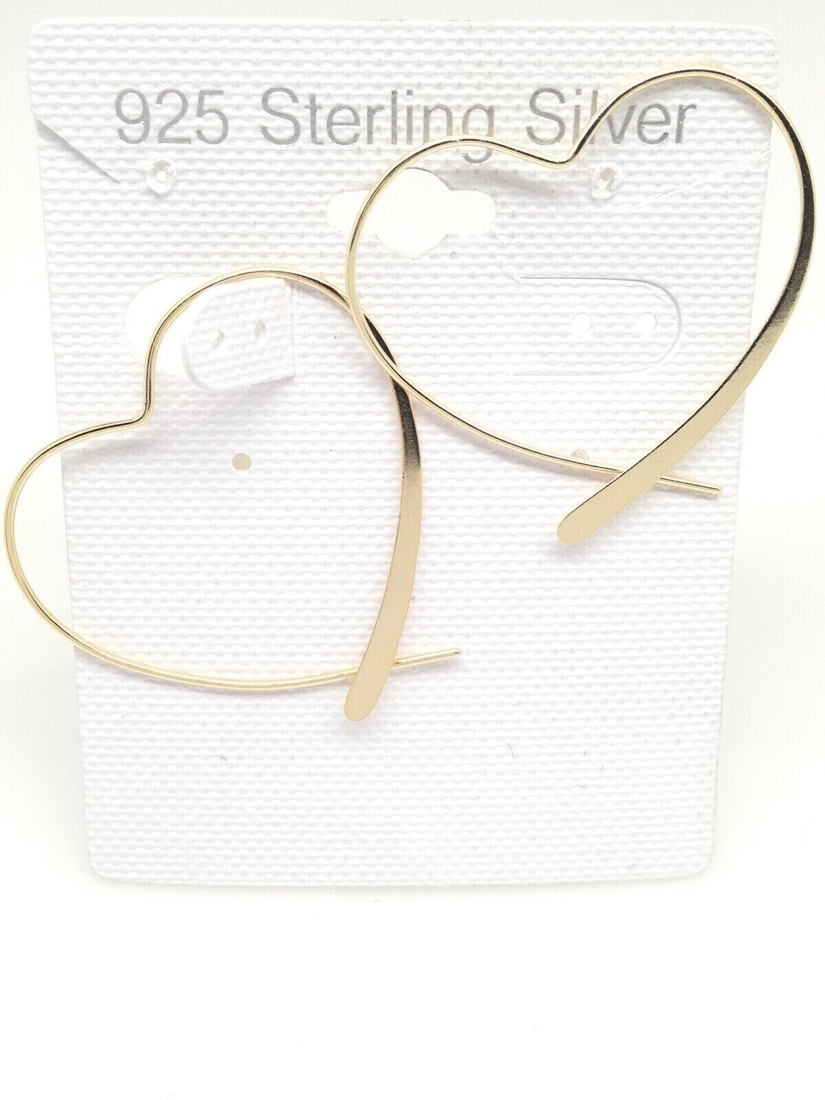 925 Sterling Silver Gold Heart Hoop Threader Earrings Women 34mm x32mm Medium