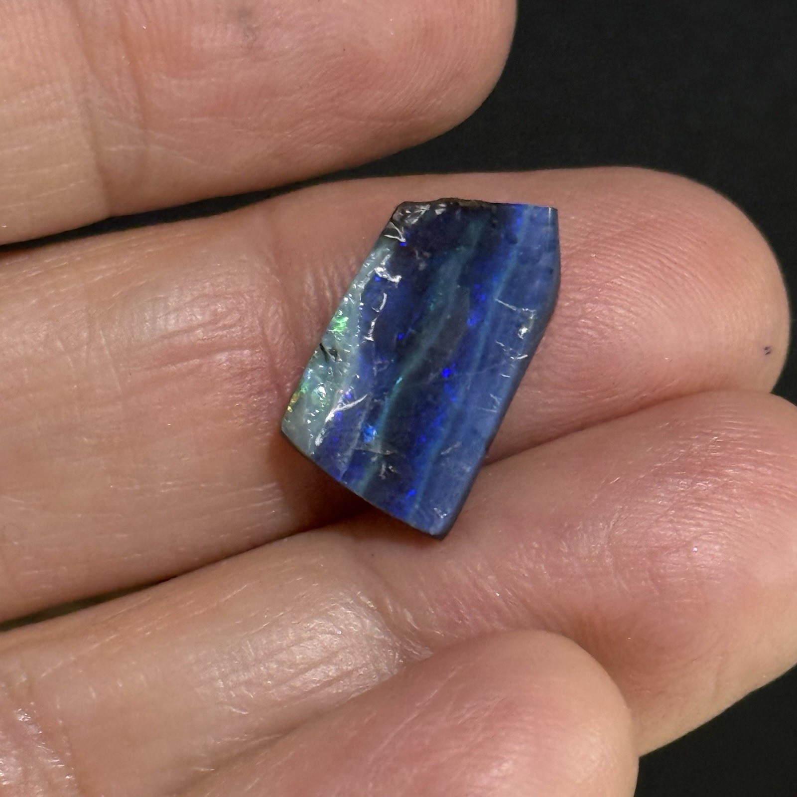 5.3ct 16.5×9.8×2.9mm Rough Intense Blue Australian Boulder Opal Cabochon Slice