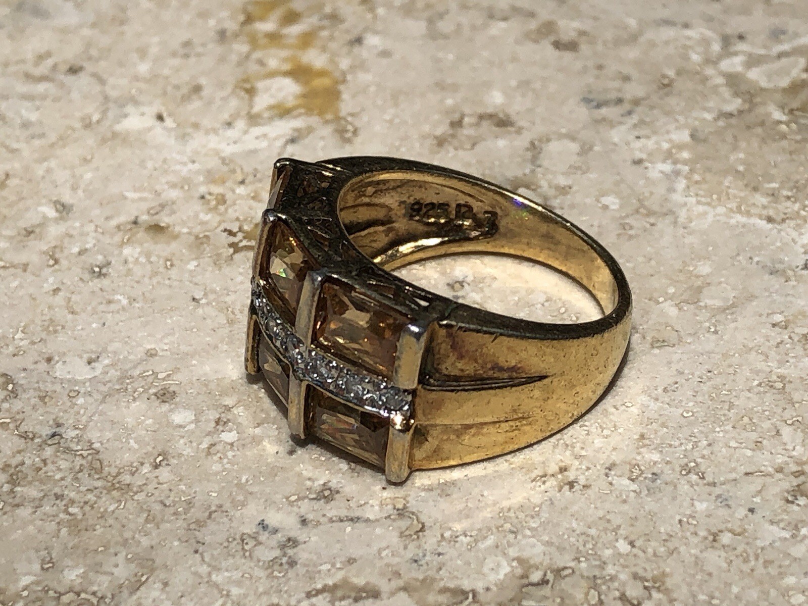 ✨🍂💛VINTAGE Stamped 925 STERLING SILVER 12K GOLD VERMEIL CZ Pavé Baguette Ring✨