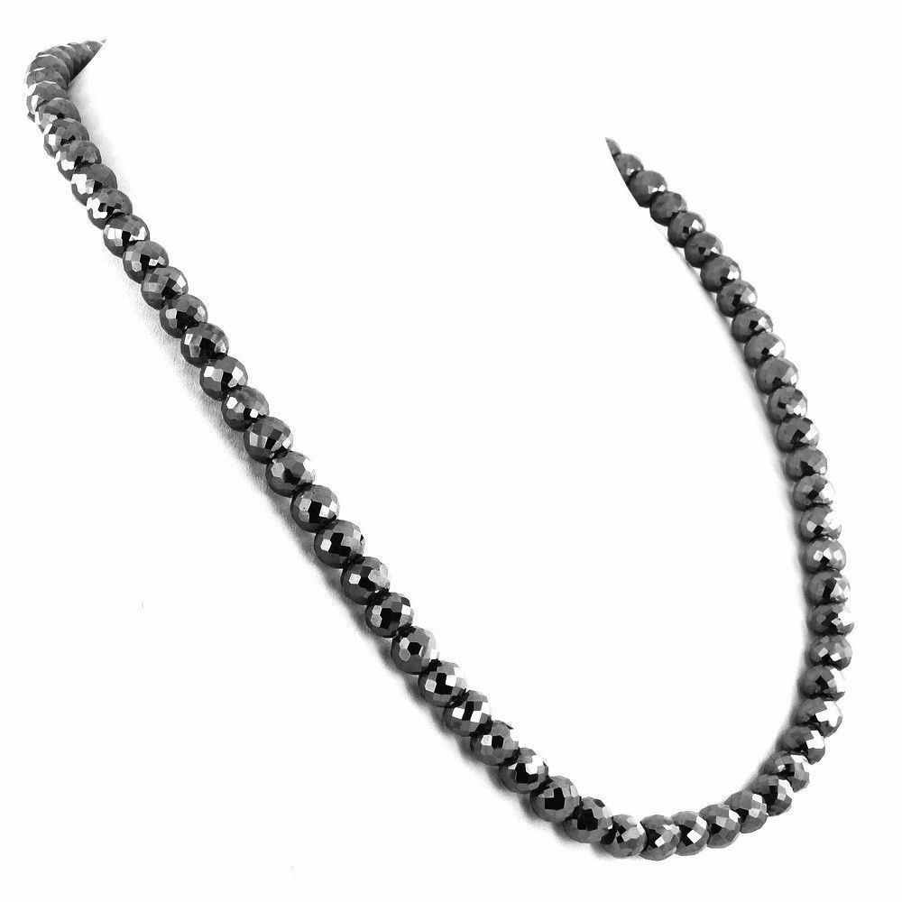 Certified 24 Inches 220 Cts 6-6.50 mm Black Diamond Beads Necklace AAA Quality