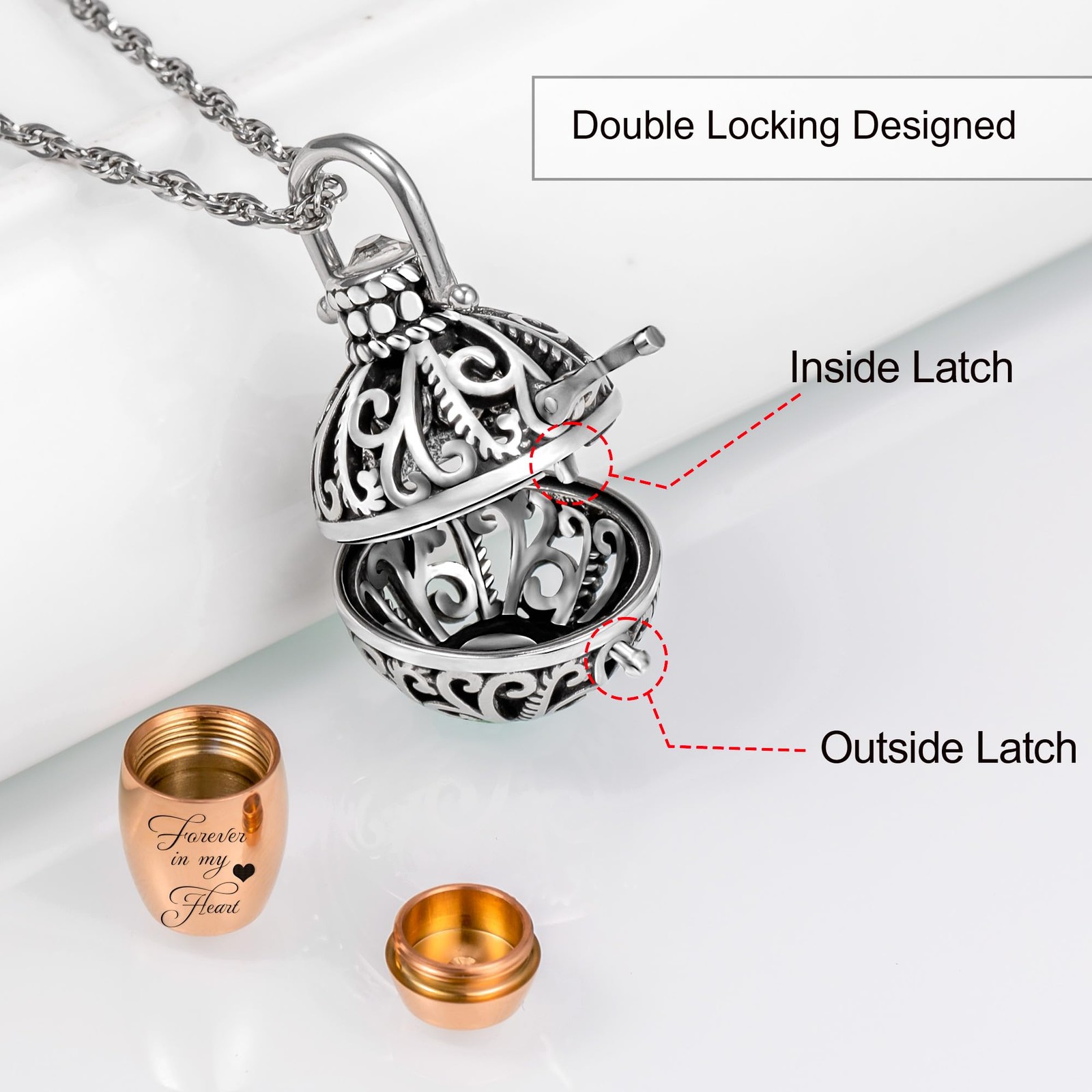 Cremation Urn Necklace with Inner Jar, Keepsake Locket Memorial Jewelry