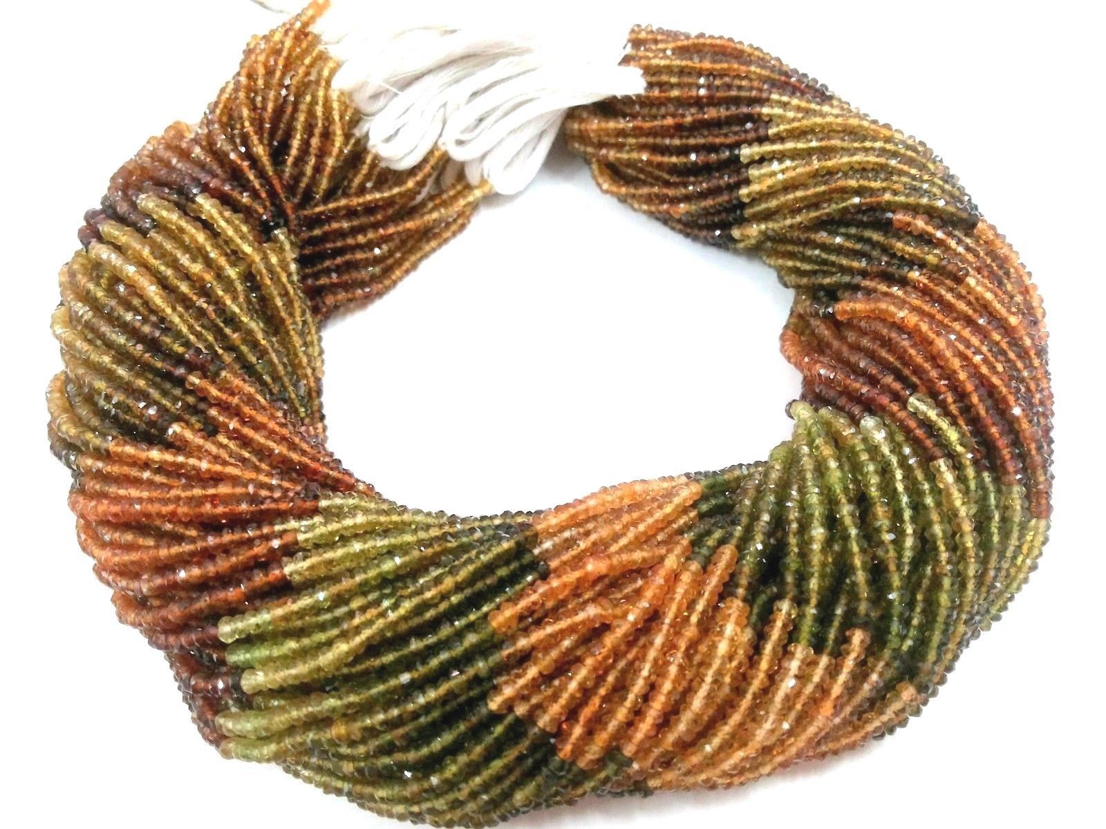 5 Strand Natural Multi Petrol Tourmaline Rondelle Faceted Beads 12″inch MPT1
