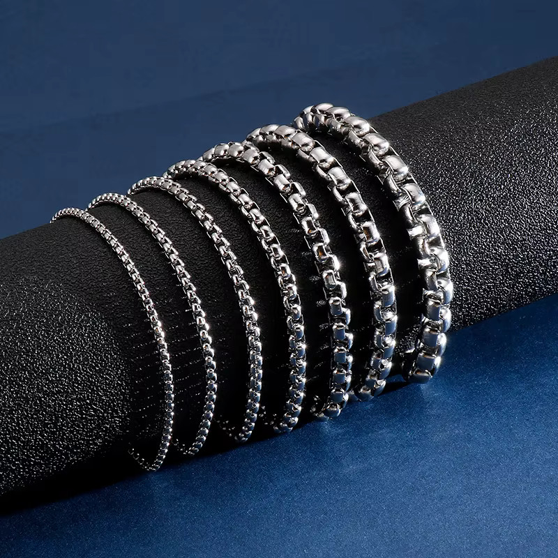 Stainless Steel Chain Bracelet 7″-10″ Smooth Box Square Rope Silver 2-7mm N69
