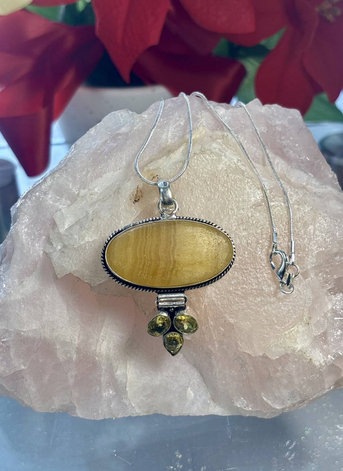 Handmade Yellow Lace Agate Citrine Gemstone Pendant 2.4″ On Sterling Silver