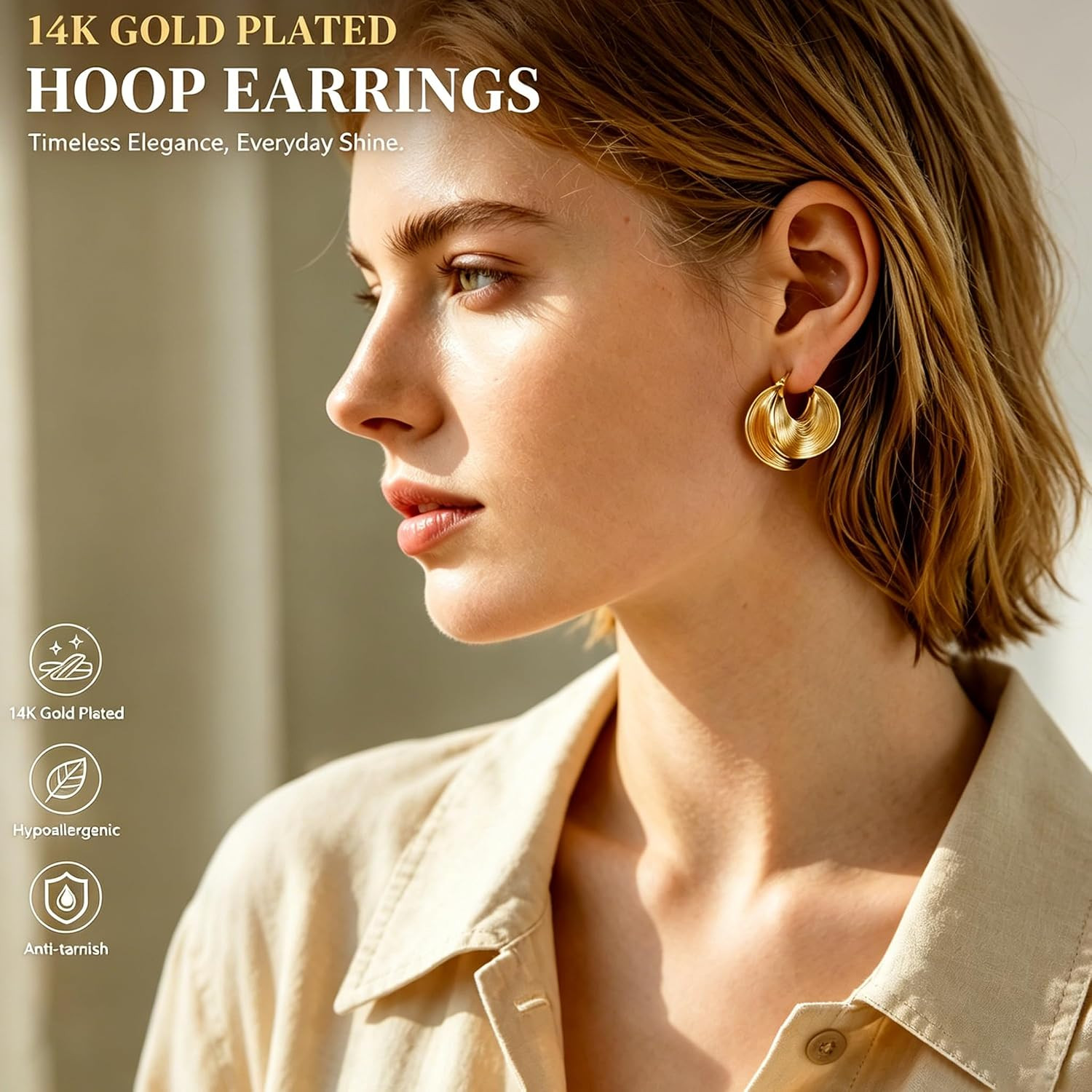 Chunky Gold Hoop Earrings for Women Gold Plated Statement Huggie Hoops Trendy Me