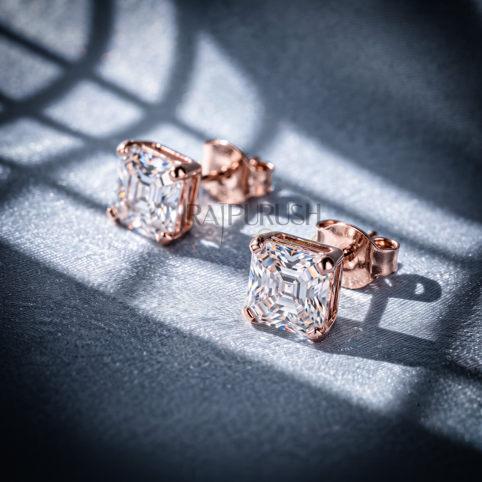 VVS Moissanite Asscher Cut Stud Earrings gold plated over 925 Silver for women