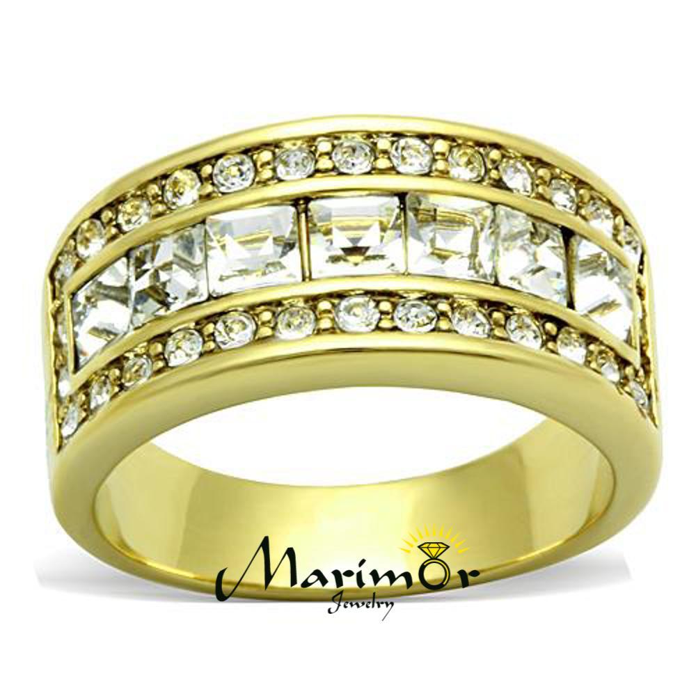 1.4 Ct Princess & Round Cut Crystal Stainless Steel 14k GP Anniversary Ring