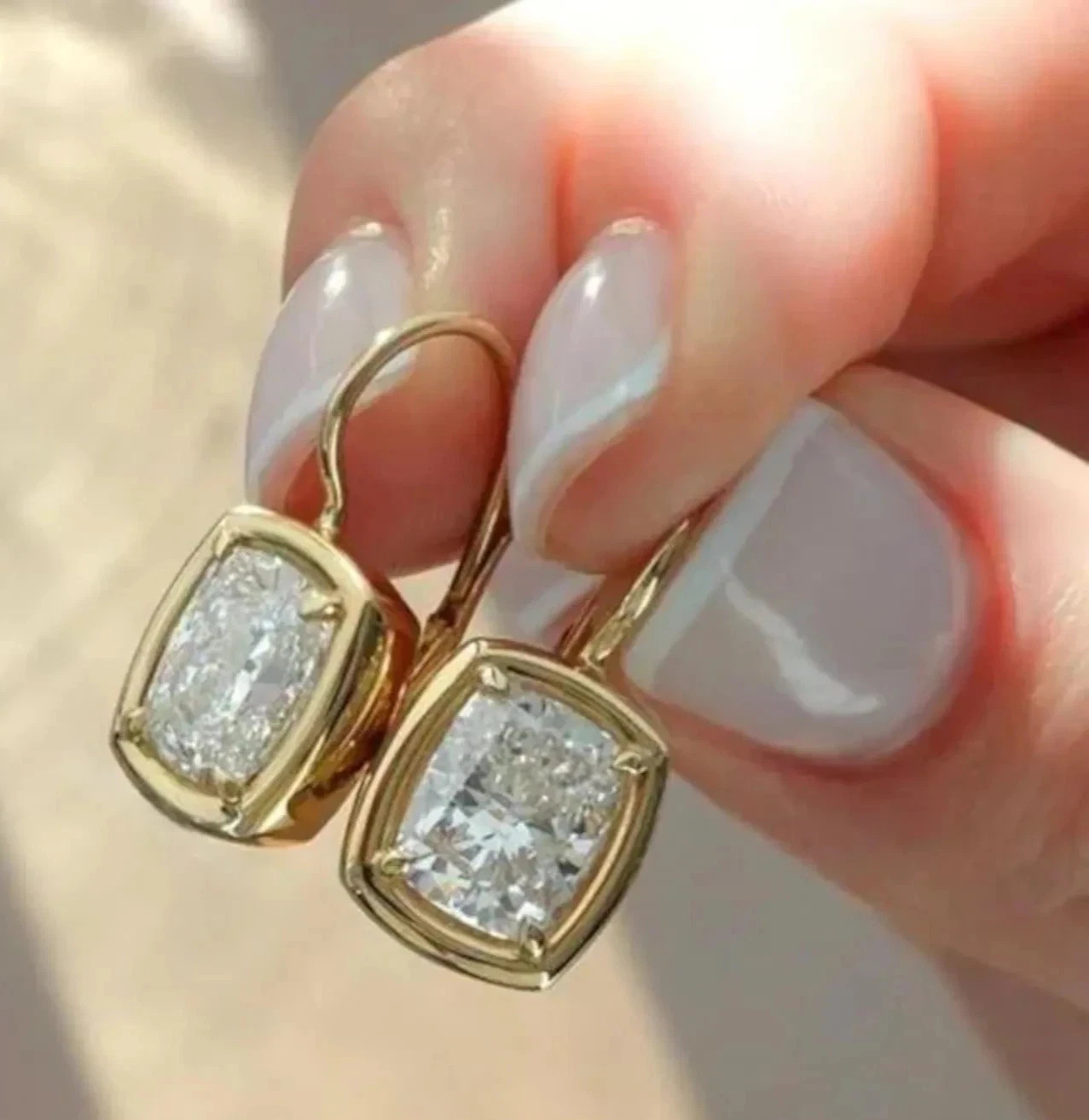4 CT Cushion F-VS1 Lab Grown Diamond Women Drop Dangle Earrings 14K Yellow Gold