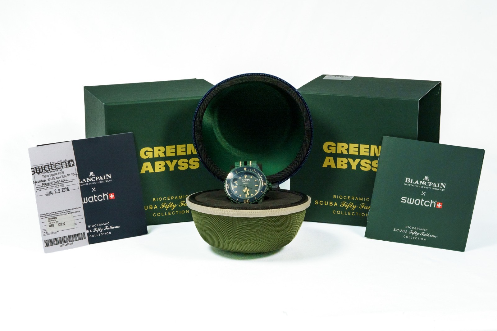 Blancpain x Swatch Scuba Fifty Fathoms GREEN ABYSS Brand New Box Papers